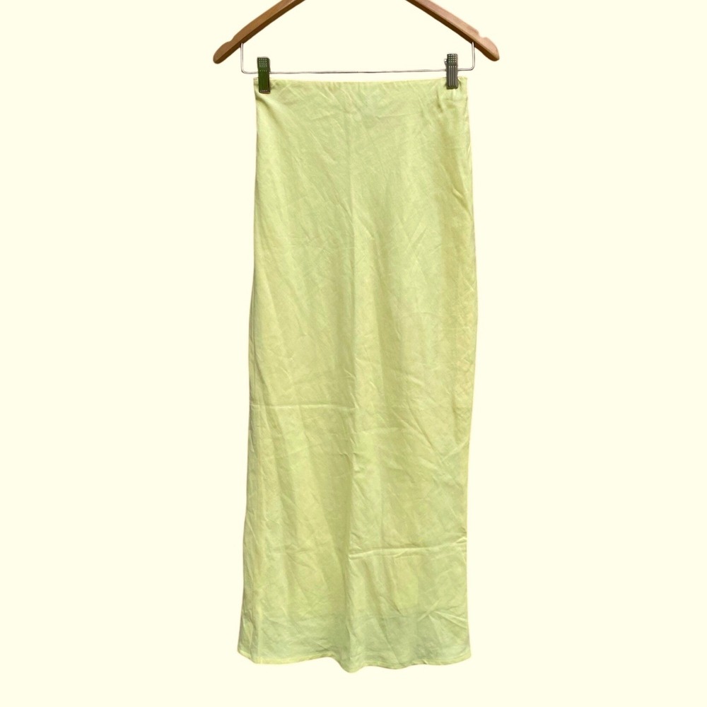 Lucy Paris Butter Yellow Linen Midi Skirt XS Bias Cut Summer Old Money Resort